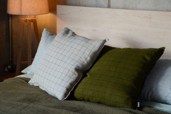 cushions stone or olive grid pattern