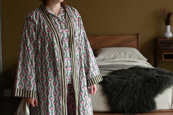 Damask Print Cotton Robe