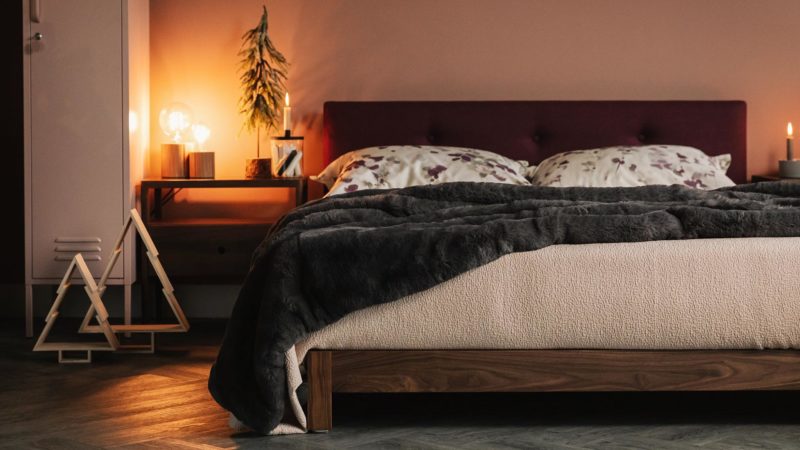 dapple bedspread on walnut and plum iona bed