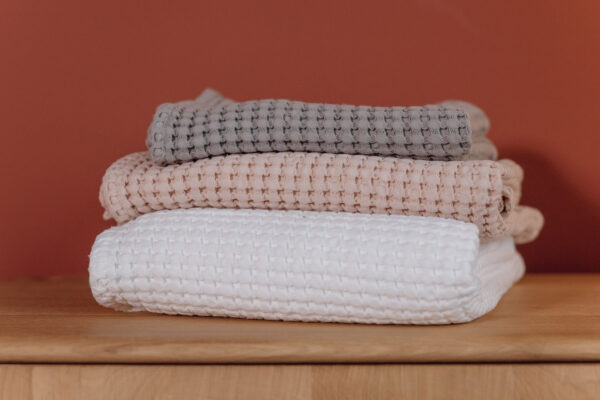 deep waffle towels in grey blush or white