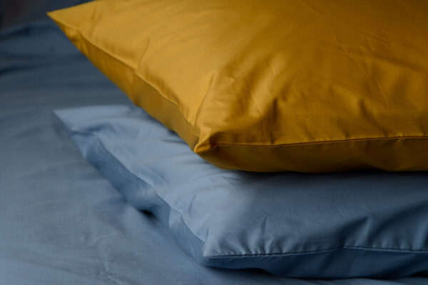 egyptian cotton bedding in storm blue and ochre