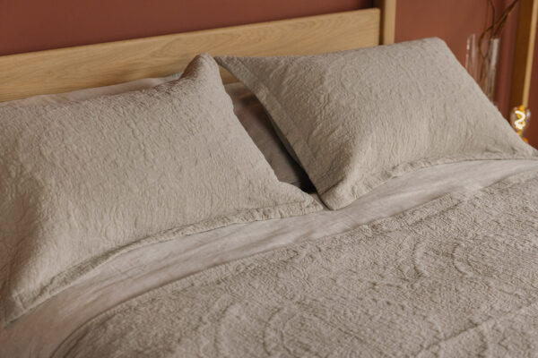 embroidered quilt and pillowcase set stone