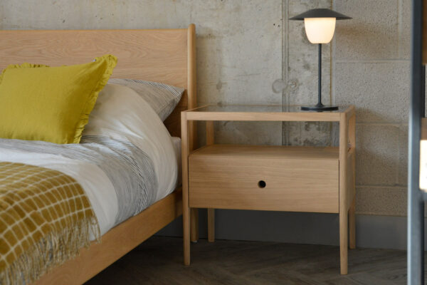 ethnicraft spindle bedside unit with Carnaby bed