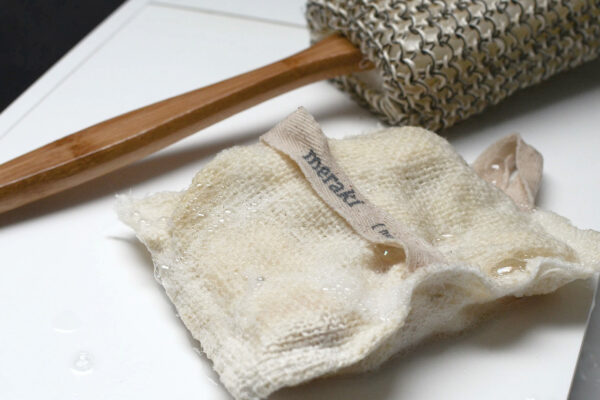 exfoliating mitt and bamboo handle exfoliator