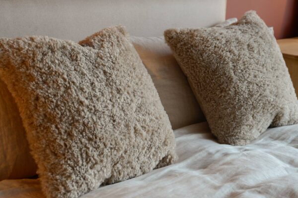 faux fur cushions pebble colour