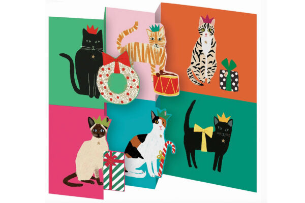 Pop out cards with Christmas cats design. White background.