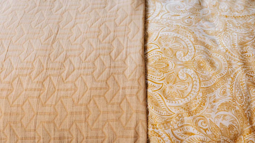 gold geometric pattern bedspread with ochre Persia duvet set