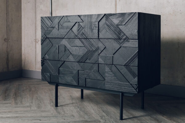 graphic black chest of drawers with textured front detail