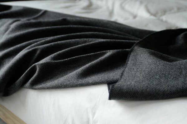 graphite herringbone merino throw detail