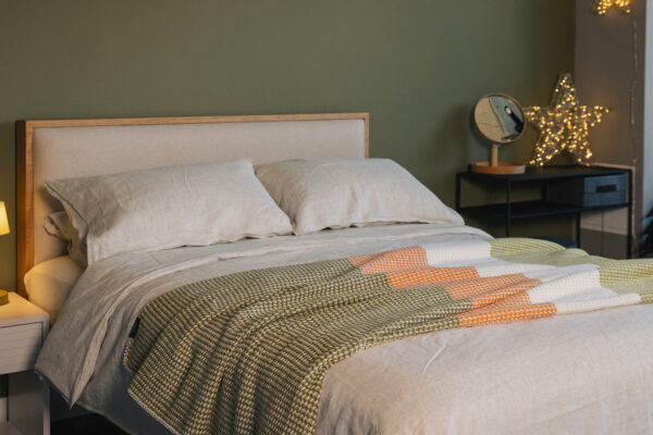 green and orange colour block waffle throw