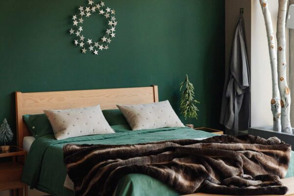 green natural xmas look silver wreath brown faux fur bedspread