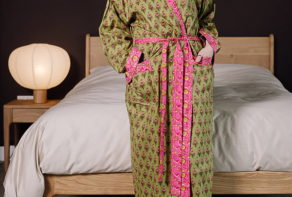 Bright Green & Pink Floral Robe | Natural Bed Company