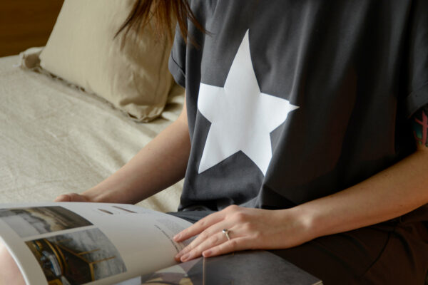 grey T shirt dress star detail