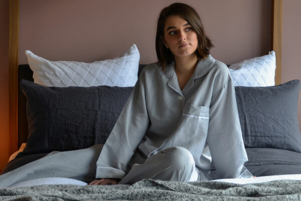 grey linen pjs on Beth 1920