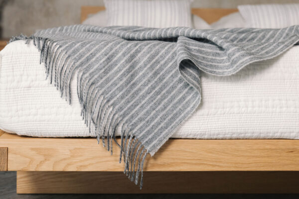 grey recycled alpaca blend throw detail