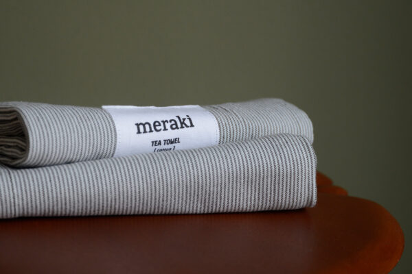 ivory and dark green stripe teatowels