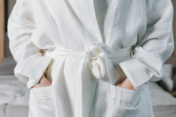 ivory dressing gown in pure linen