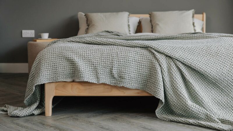 lightwight waffle bedspread in silvery green