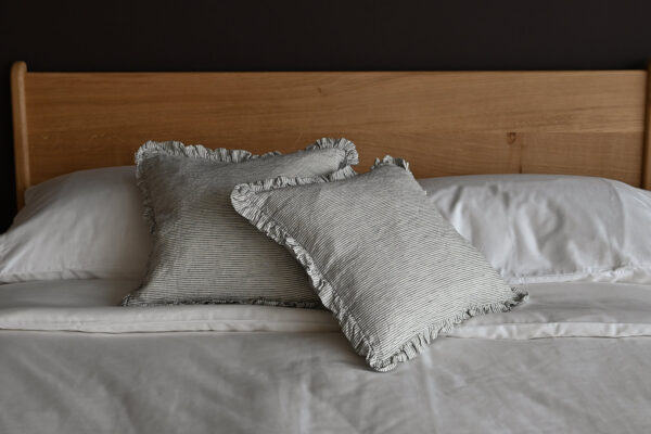 Pinstripe Linen Ruffle Cushion