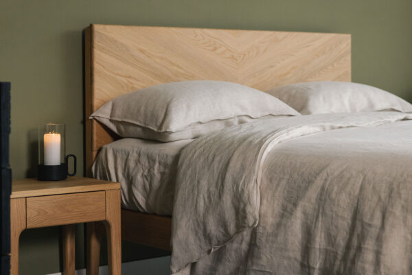 luxury linen bedding in light stone