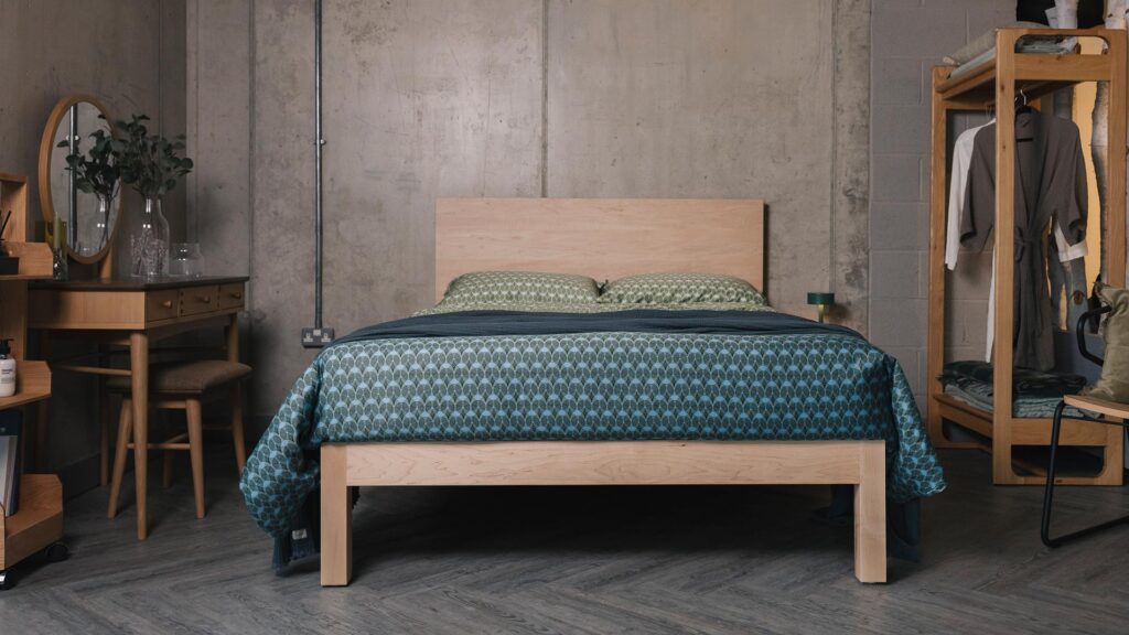 maple Bamford bed teal tencel bedding