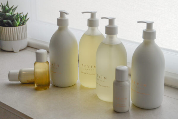 marble black and porcelain white body wash and lotion