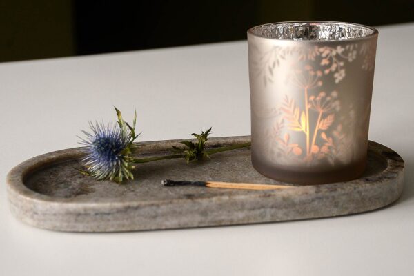 marble tray with candle holder and match