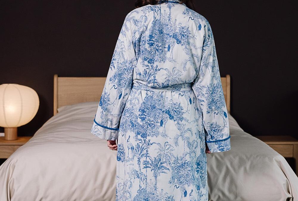 Blue Patterned Robe Blue & White Jungle Print Robe | Natural Bed Company