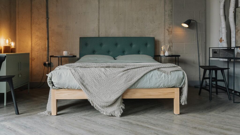 mint green linen bedding on ash Arran bed