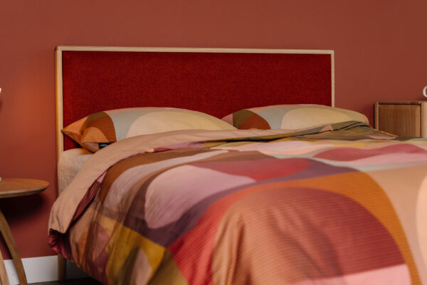 modern circle print bedding on organic cotton with Carlisle bed