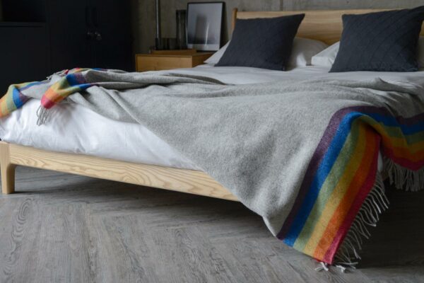 modern throw with rainbow edge