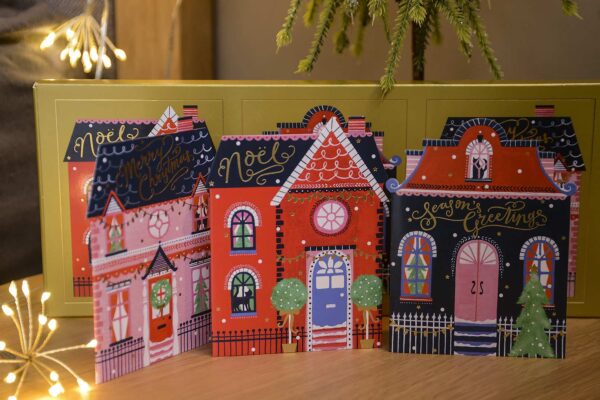 multipack of xmas cards in 3 house designs