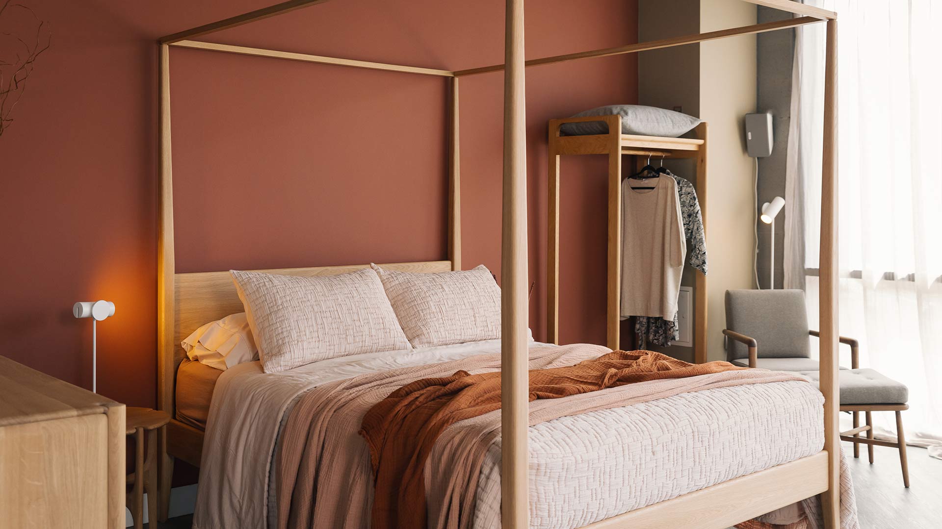 muslin bedspread and throw pink clay and terracotta