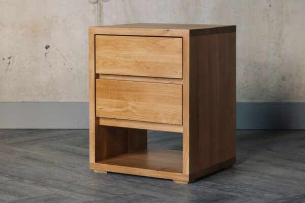 oak 2 drawer bedside with lower shelf