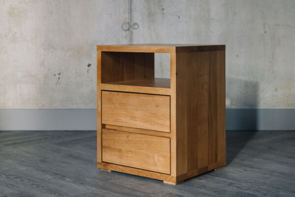 oak bedside unit with upper shelf