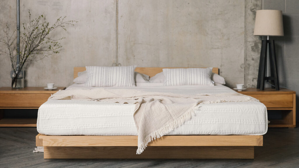 oak kumo with stone colour organic cotton crinkle throw