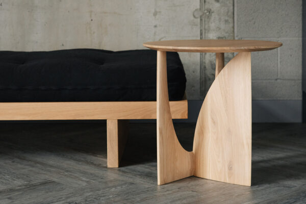 oak side table with curved base