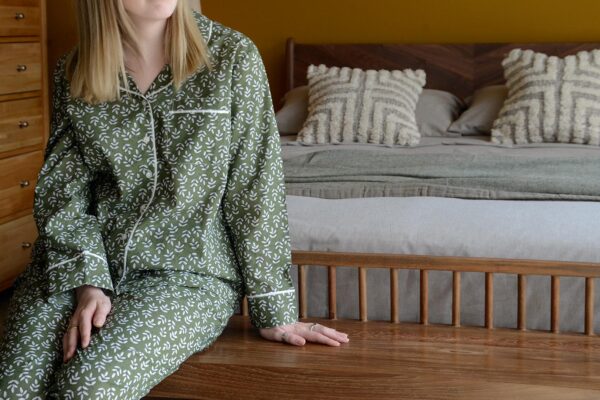 olive and ivory block print PJs