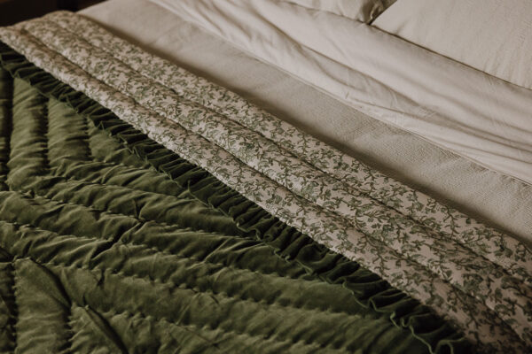 Floral Bedspread with Velvet Ruffle Reverse