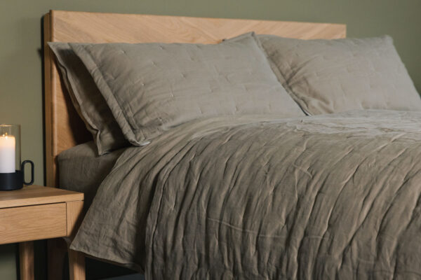 olive quilt and pillowcase set close up