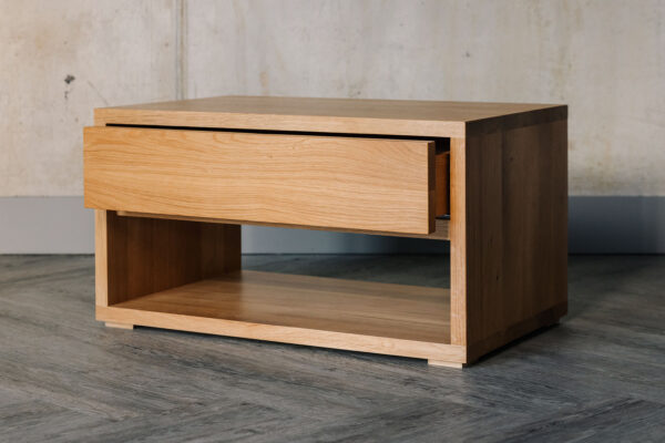 one drawer storage unit in oak
