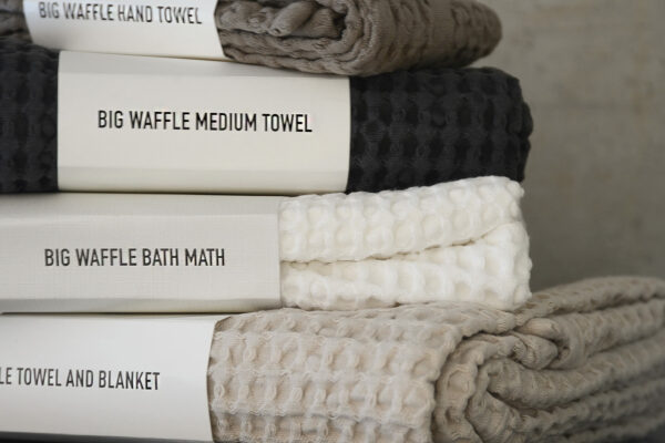 organic cotton waffle towels in a range of netral colours