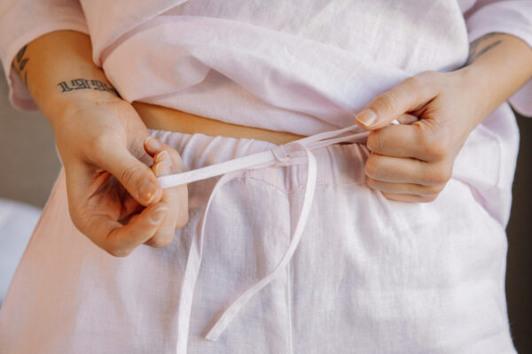 pale pink pyjamas tie at waist