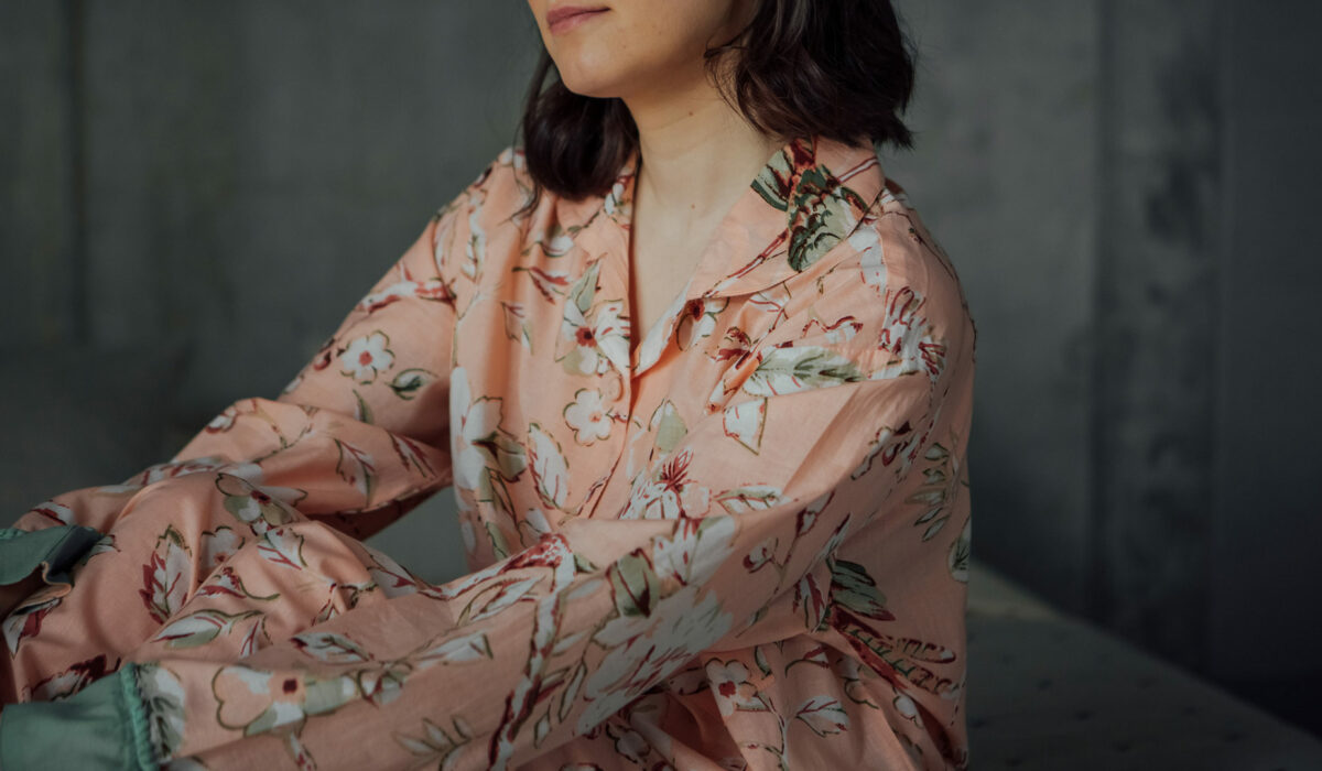 peach cotton pyjamas neckline