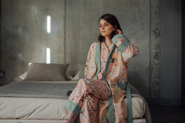 peach robe and pyjamas