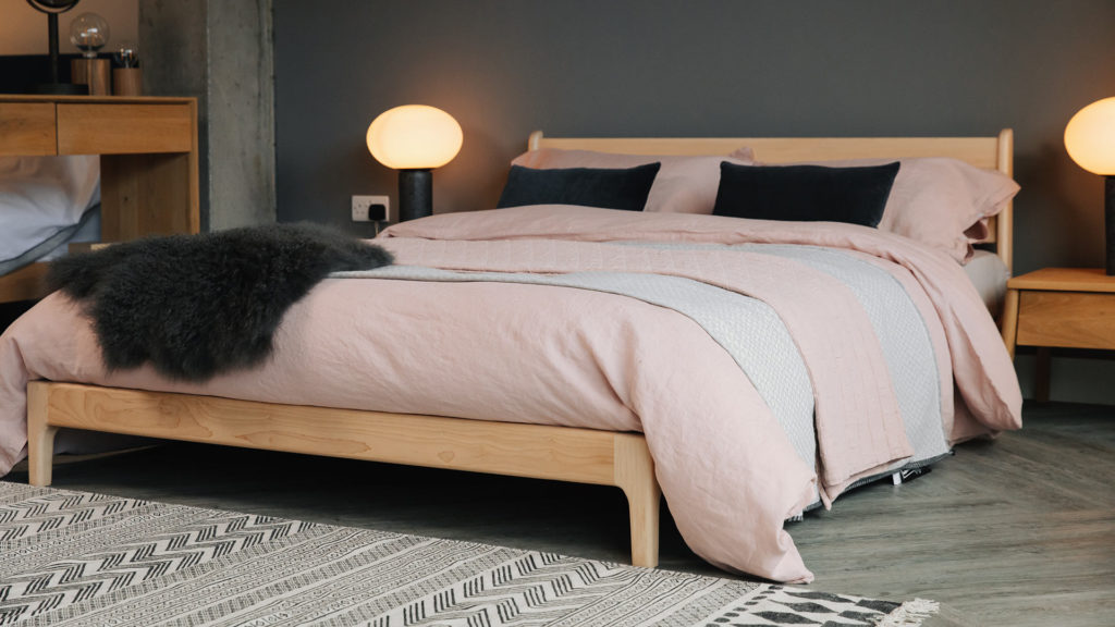 pink linen bedding on maple pimlico