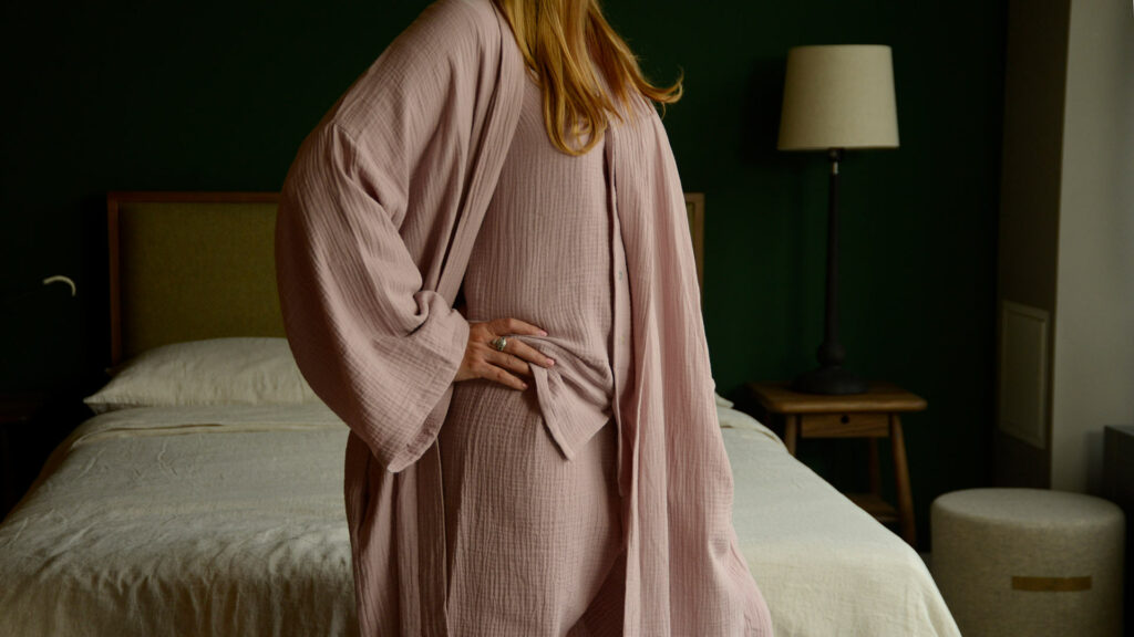 pink pyjamas with soft cotton robe in pink
