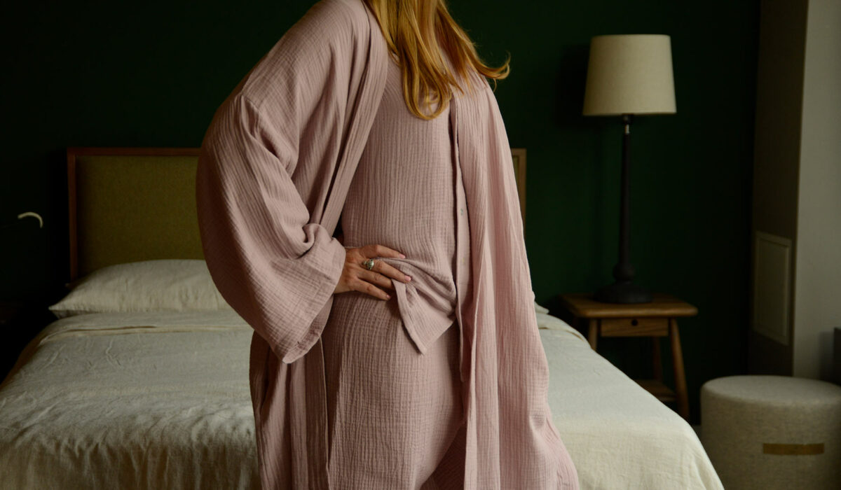 pink pyjamas with soft cotton robe in pink