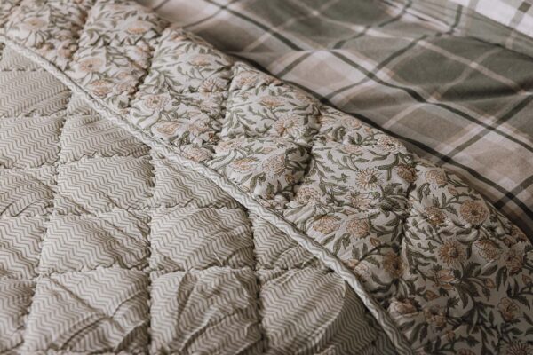 Floral Quilted Throw with Stripe Reverse