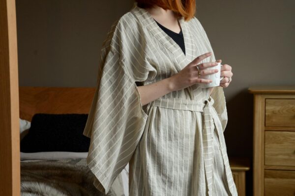 side view organic linen kimono robe